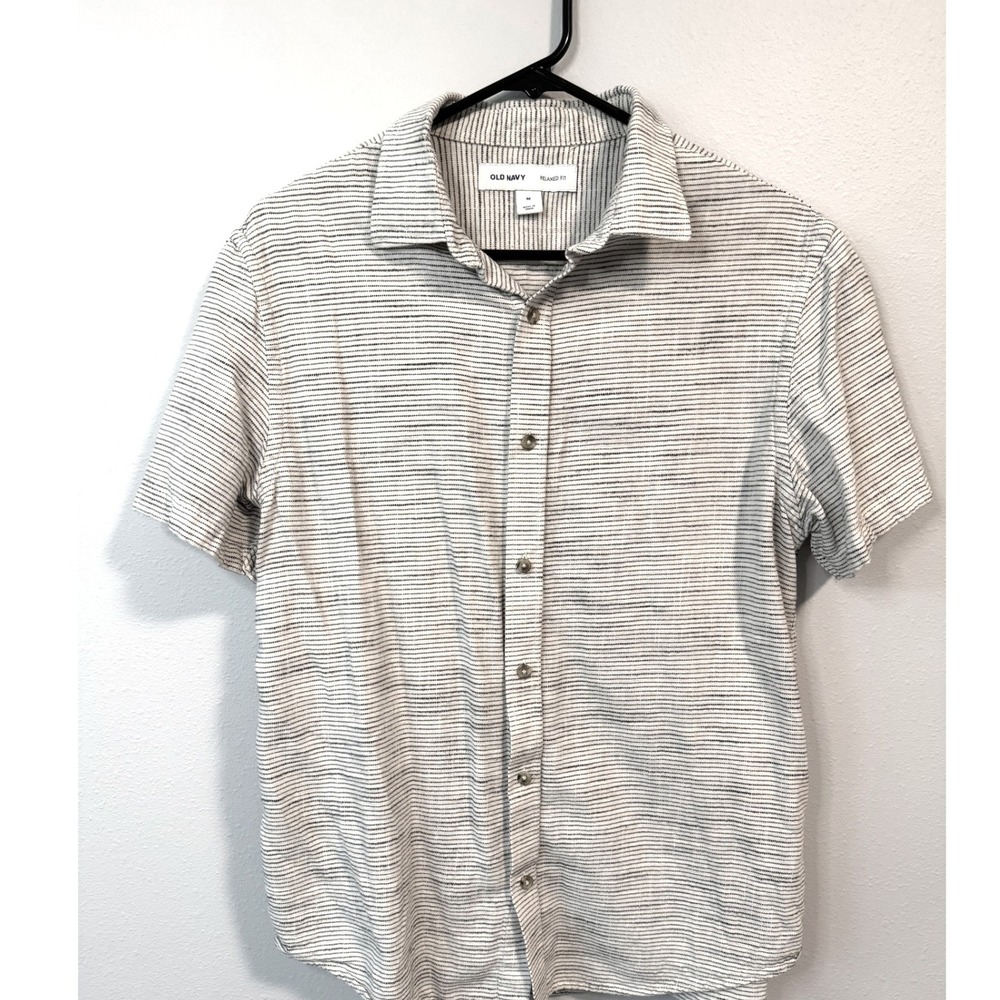 Old Navy Mens Relaxed Fit Short Sleeve Button Down Striped Cotton Shirt Medium
